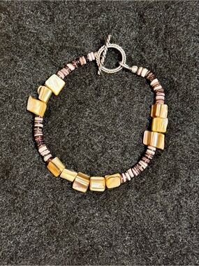Handmade Beaded Bracelet made of Heishi and Shell Sterling Silver (925) Toggle